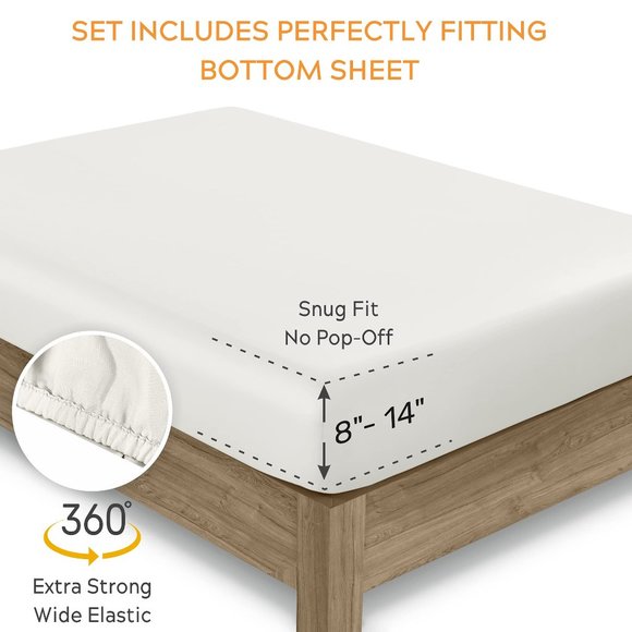 NEW - 100% Organic Cotton 4 Piece Sheet Set - Ivory - Picture 5 of 10